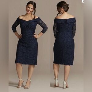 Oleg Cassini Navy Lace Midi Dress with Wrap V-Neck size 8